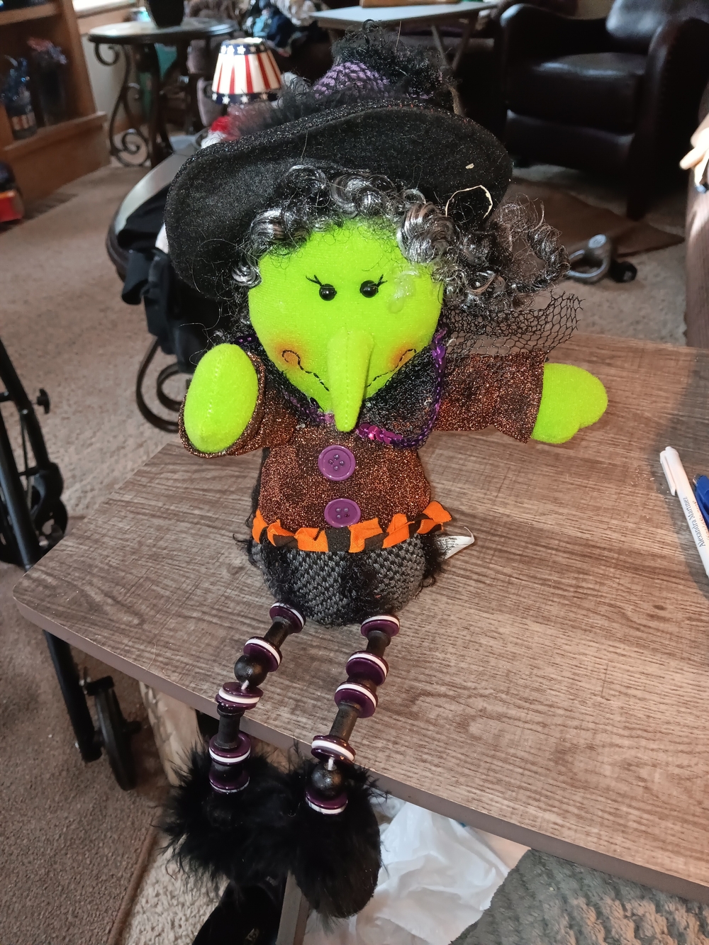 Shelf Sitting Witch Plush Doll - Green and Black